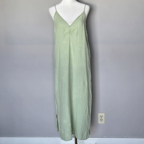 Dolma 100% Linen Light Green Midi Slip Dress Resort Vacation Beachy Tie-Dye S - Picture 2 of 13